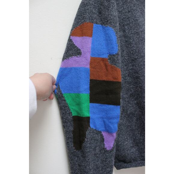 Comme des Garcons Gray Colorful Teddy Bear Knitted Wool Pullover Sweater Large - Picture 3 of 5